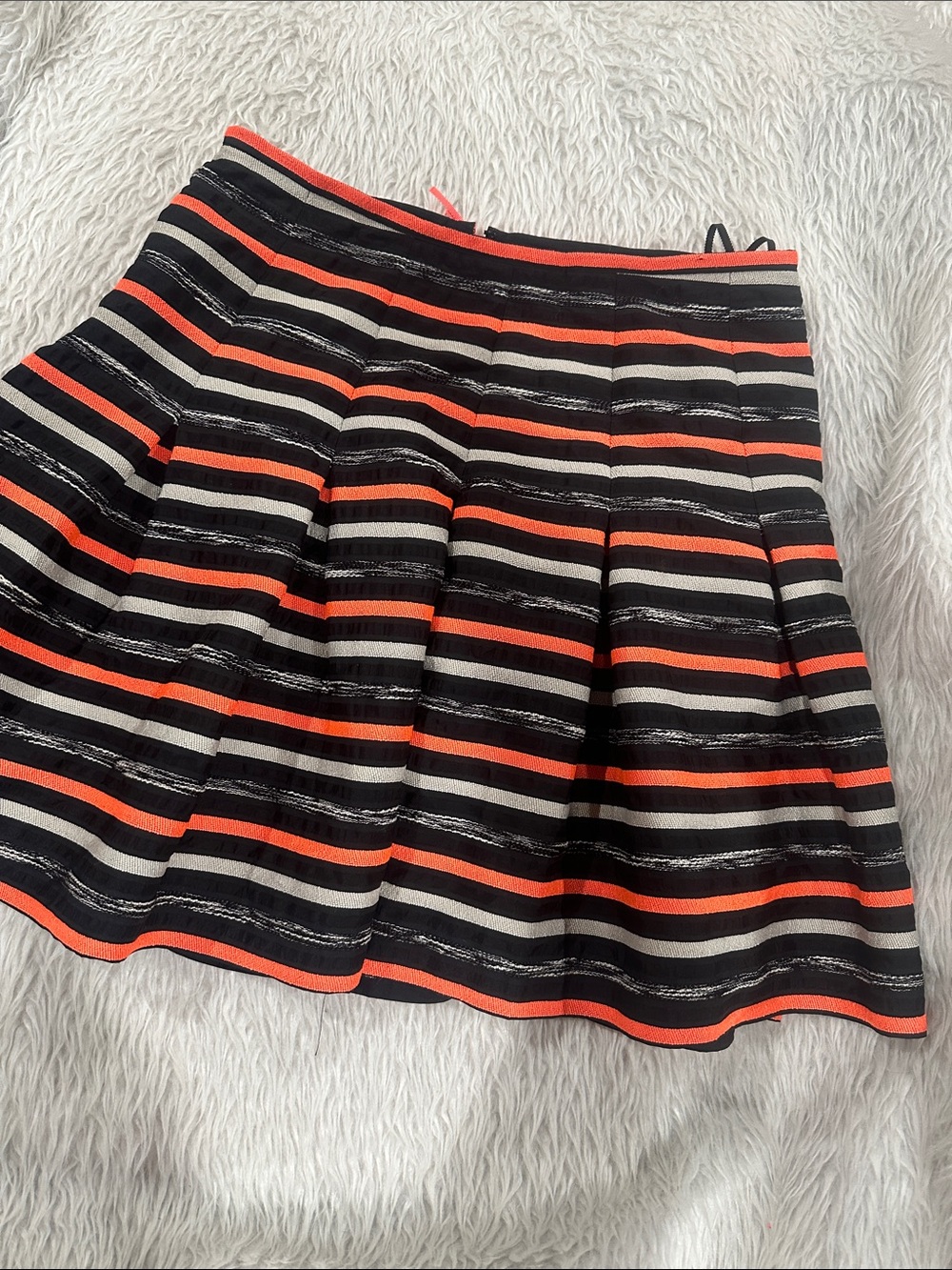 HD in Paris Black, Coral & Cream Striped Pleated Skater Skirt